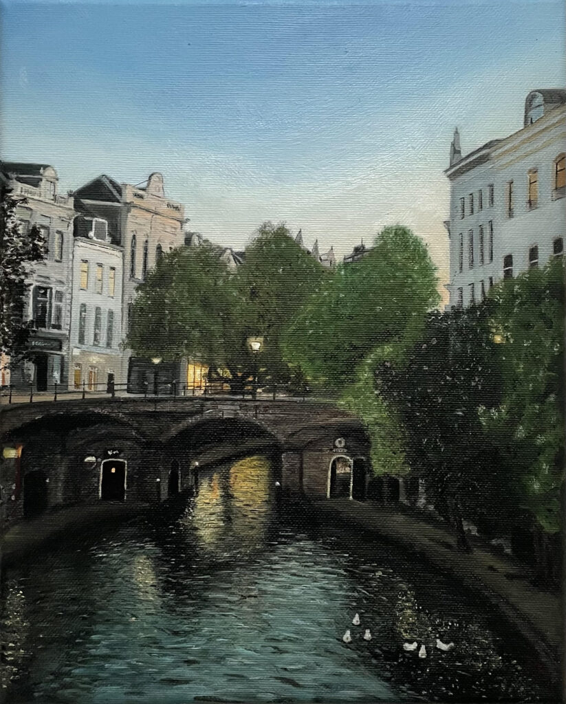 schilderij Oudegracht Utrecht in olieverf
